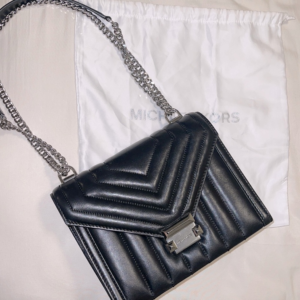 MICHAEL MICHAEL KORS WHITNEY QUILTED LEATHER CONVERTIBLE SHOULDER BAG BLACK